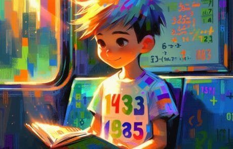 Illustration du chapitre : Juanma lit dans le métro, entouré de chiffres et d’opérations colorées.
