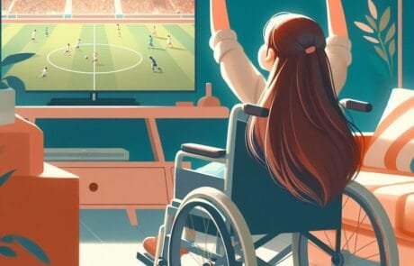 Illustration du chapitre : Carolina lève les bras pour célébrer un but devant la télévision.