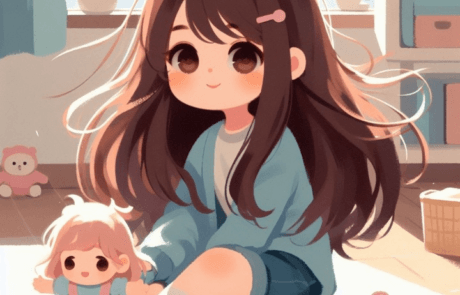 Illustration du chapitre : Carolina joue assise par terre dans sa chambre avec une poupée.