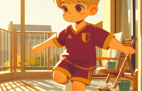 Illustration du chapitre : Juanma, en tenue de football, joue au ballon sur la terrasse.