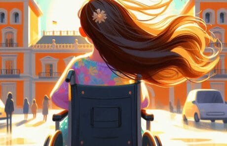 Illustration du chapitre : Carolina, de dos dans son fauteuil roulant, contemple le palais.