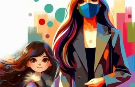 Illustration du chapitre de l’audience : Carolina accompagnée d’une femme portant un masque.