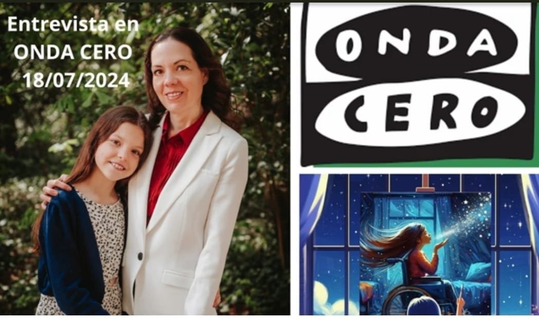 Montage annonçant l’entretien sur Onda Cero : une femme enlace une fille, à côté du logo et de la couverture du livre.